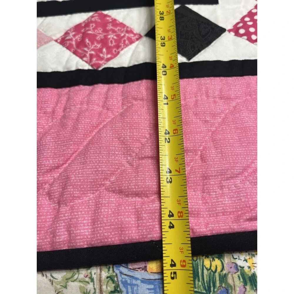 Hand Sewn Mariner’s Compass Black Pink White 45x45” Wall Hanging Lap Blanket